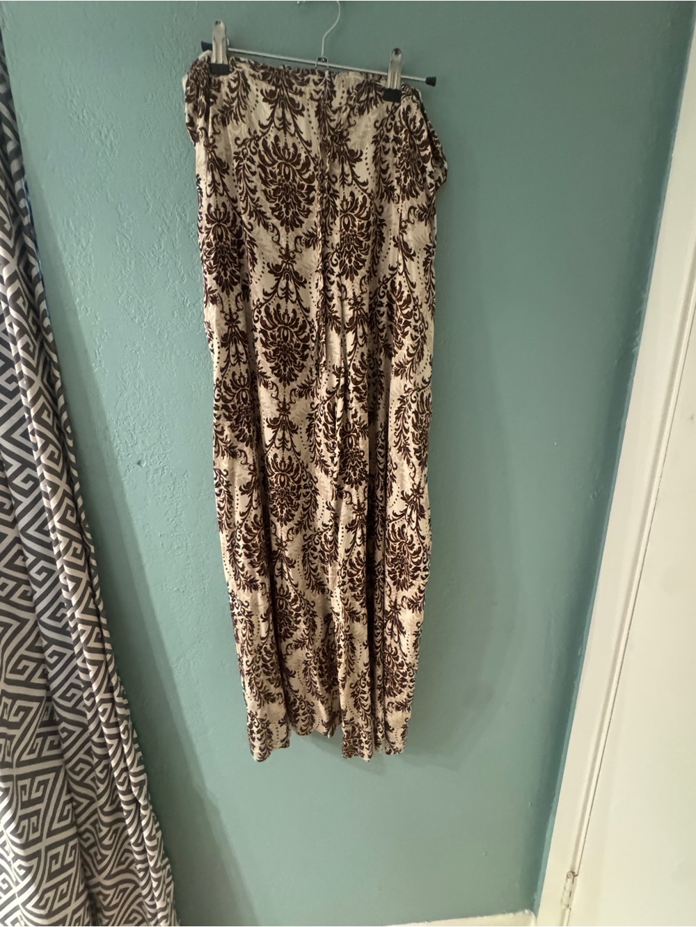 Cream and Brown Printed  Wide Leg Pants
